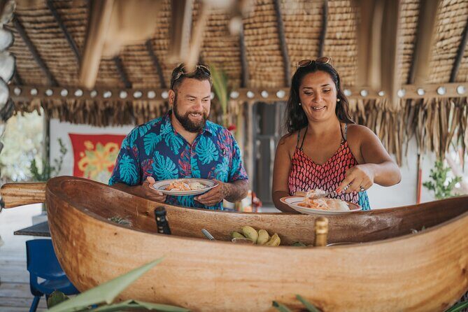 Day on a private island in Bora Bora - alone in the world - Ken’s lagoon-side Polynesian buffet: the meal that anchors the day